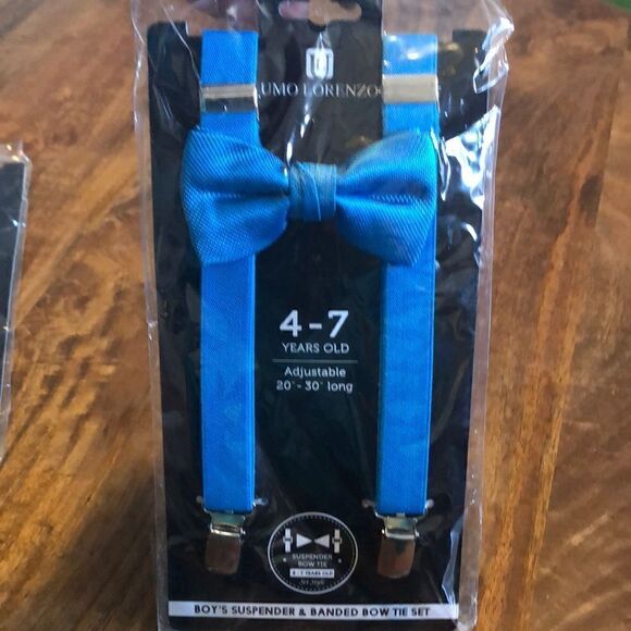 Kids Umo Lorenzo Suspender And Bow Tie Set-Rainbow blue - Picture 1 of 4